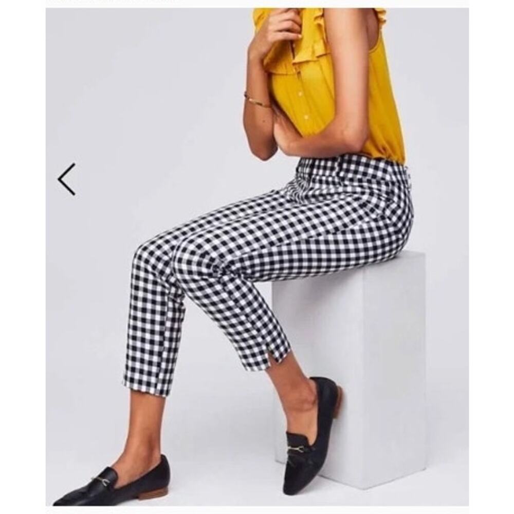 New NWT Ann Taylor Curvy Fit Gingham Print The‎ Crop Midrise Pants Size 0